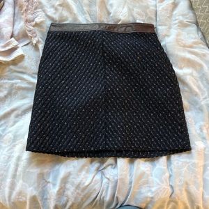 Theory Leather Trim Tweed Skirt, 4